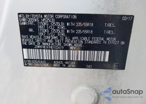 2017 Toyota Rav4 Limited from USA, damaged, VIN JTMYFREV7HD102619